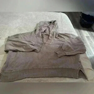 Project Social T Oversized Hoodie Sweatshirt Large Taupe Dusty VioletCozy V-Neck